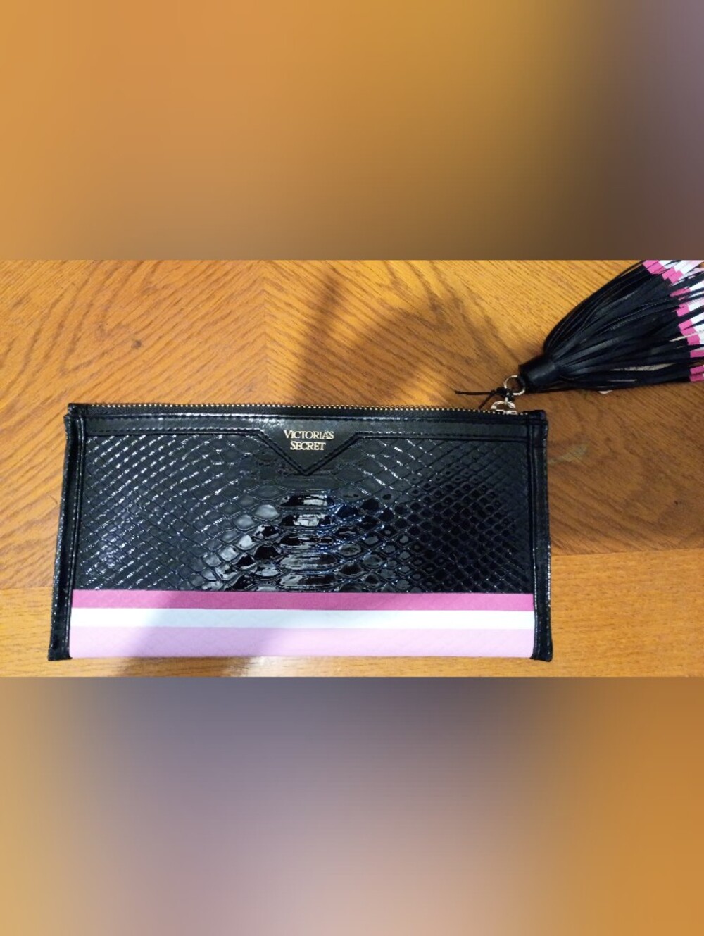 Victoria's Secret Black Patent Snake-Embossed Clutch